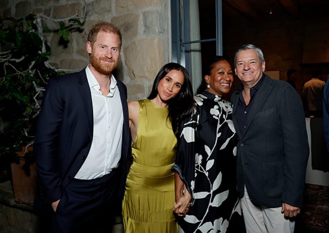 Prince Harry and Meghan Markle with Ted Sarandos and Nicole Avant Netflix Beef season 2 party
