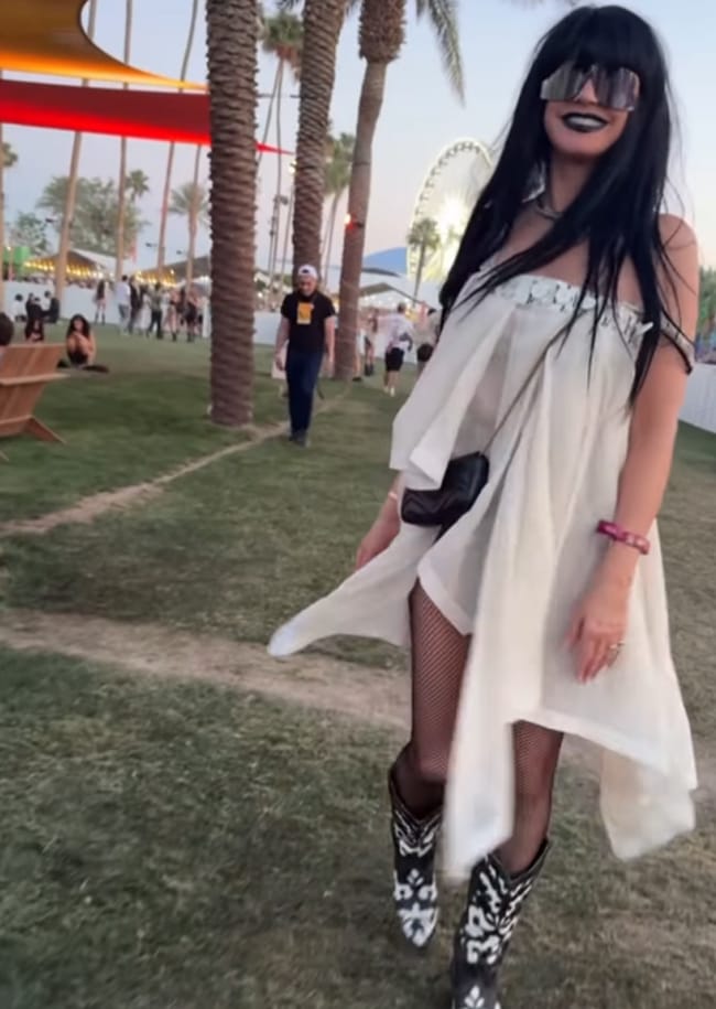 Heidi Klum white dress black wig Coachella
