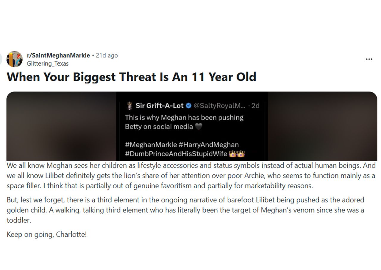 Reddit post about Meghan Markle being jealous of Princess Charlotte