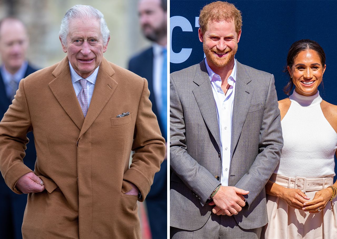 King Charles with Prince Harry and Meghan Markle