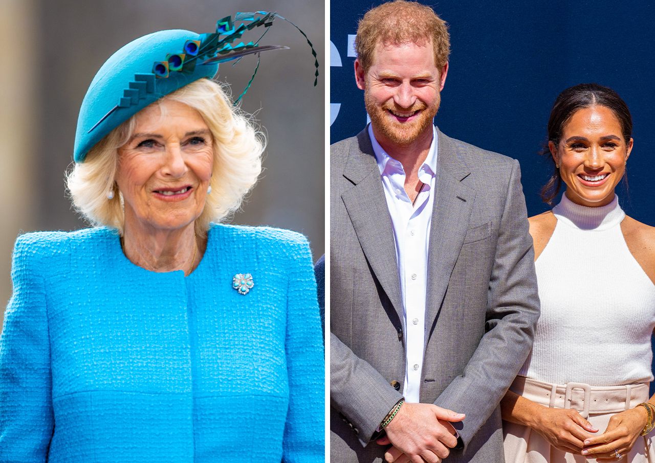 Queen Camilla with Prince Harry and Meghan Markle