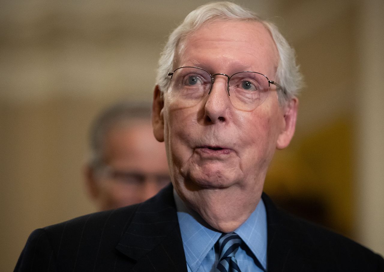Mitch McConnell speaks during Senate Republicans