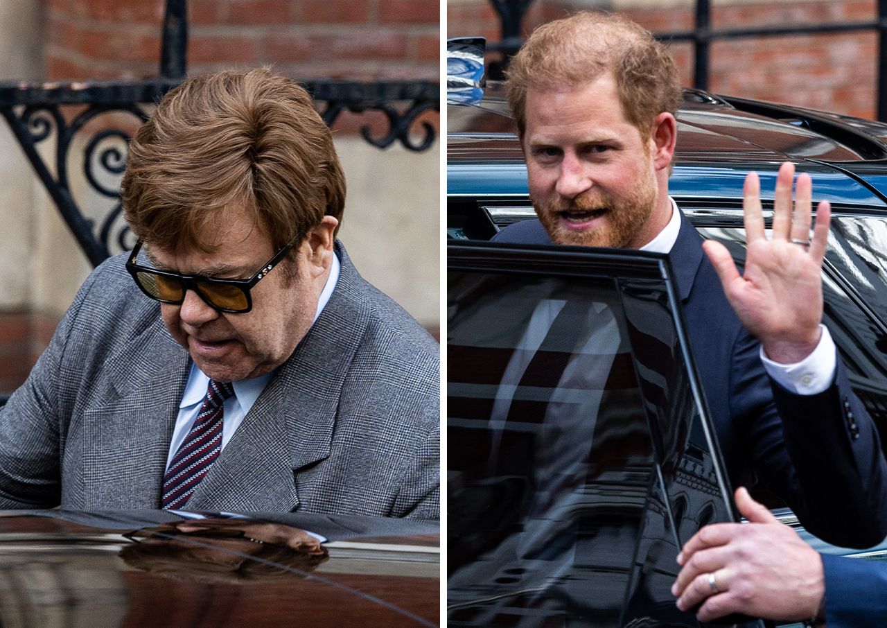 Prince Harry and Elton John leaving court