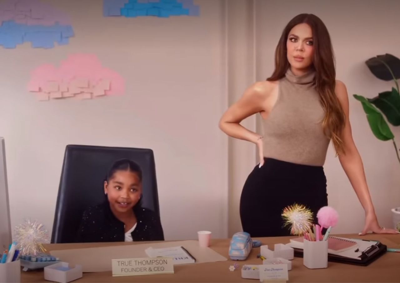 Khloe Kardashian and True Thompson promoting Khloud popcorn