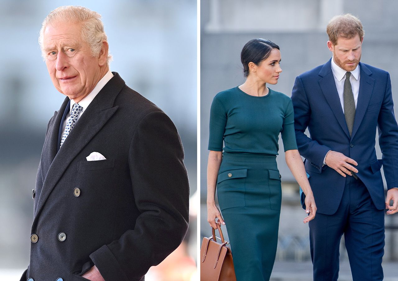 King Charles with Prince Harry and Meghan Markle