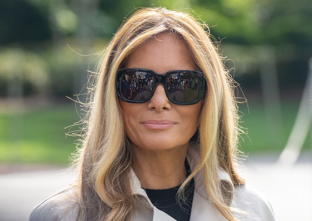 Melania Trump black sunglasses speaking to press