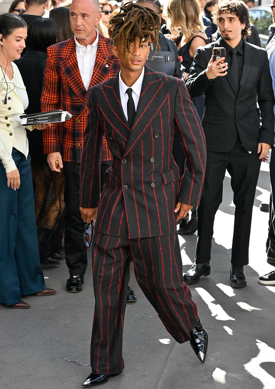 Jaden Smith pinstripe suit Vivienne Westwood Paris Fashion Week