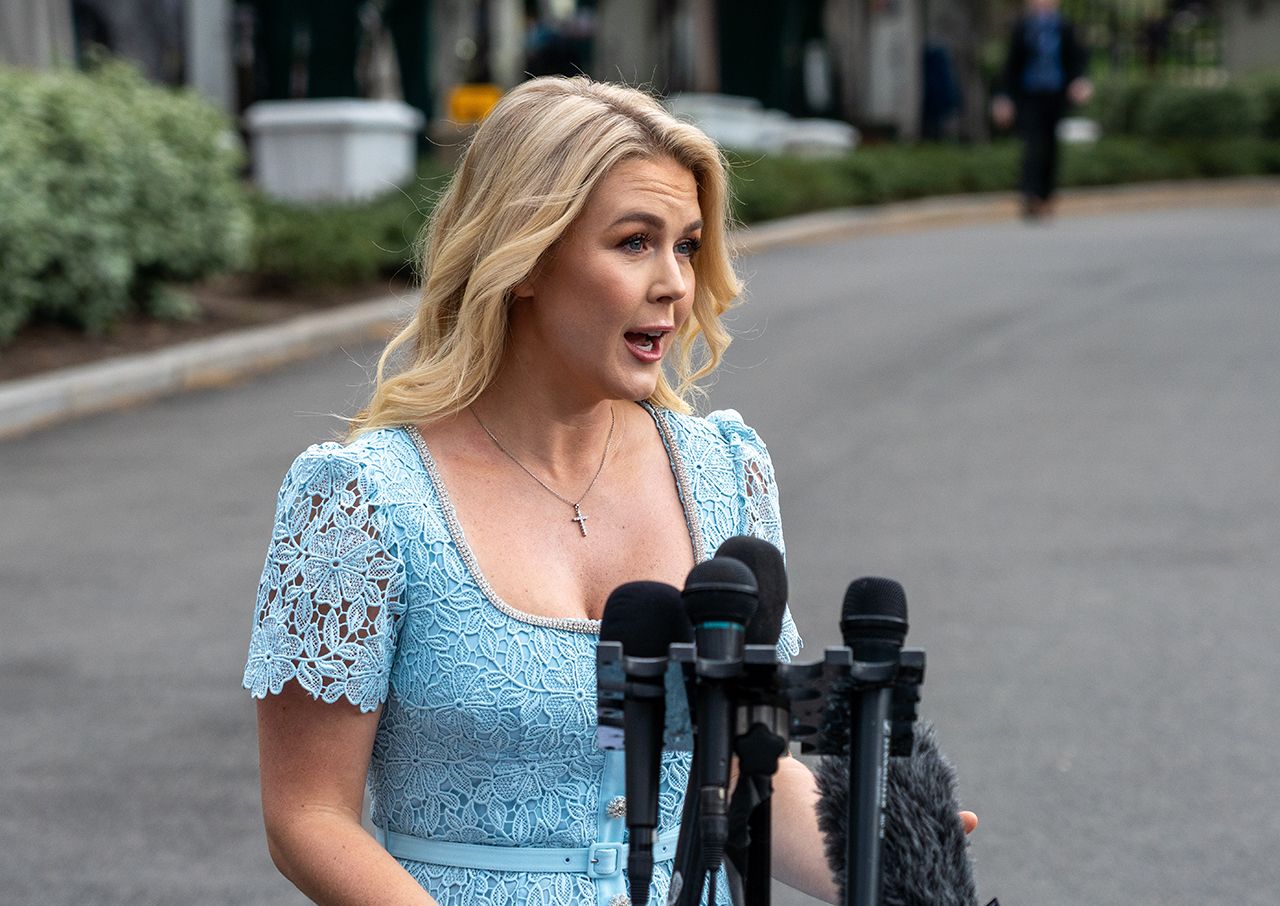 Karoline Leavitt speaks to press outside West Wing