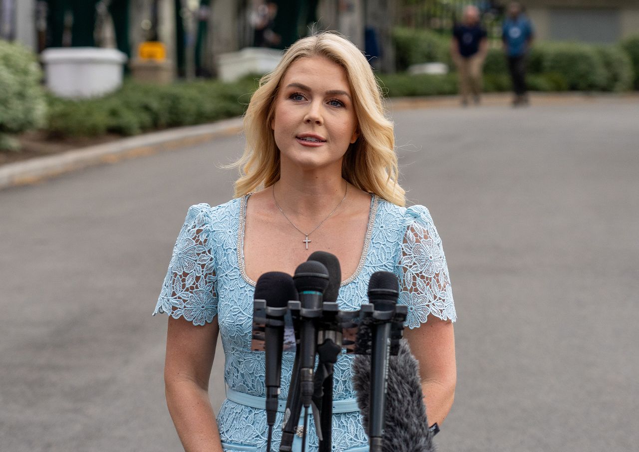 Karoline Leavitt speaks to press outside West Wing