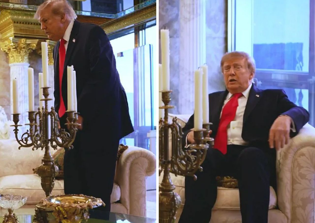 Donald Trump sitting on a pillow at Trump Tower