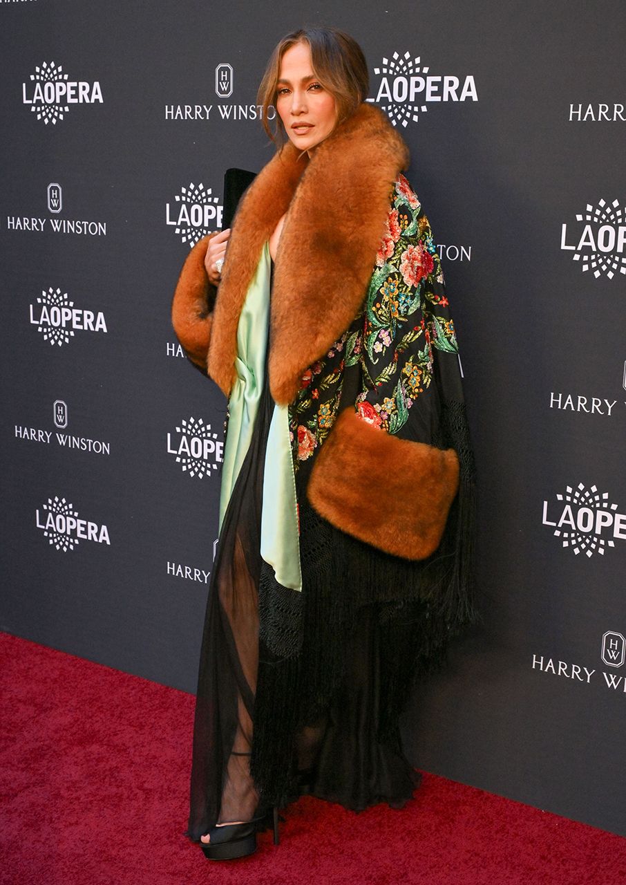 Jennifer Lopez opera opening night fur coat