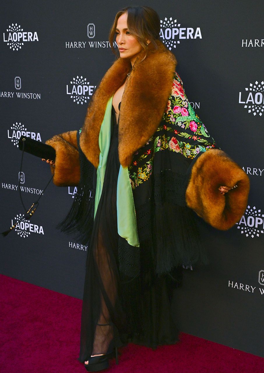 Jennifer Lopez opera opening night fur coat
