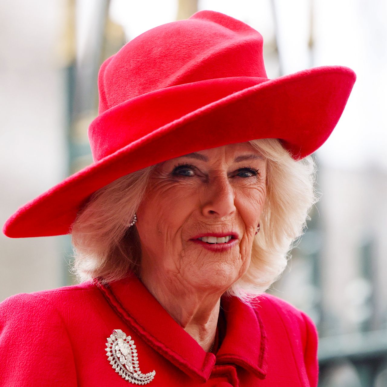Queen Camilla red outfit