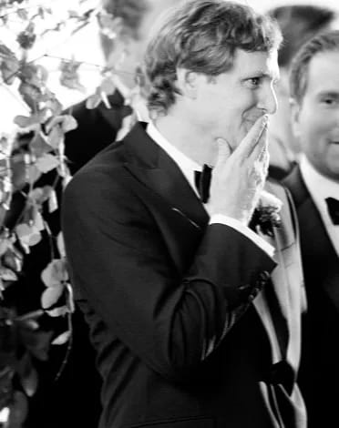 The groom's reaction.