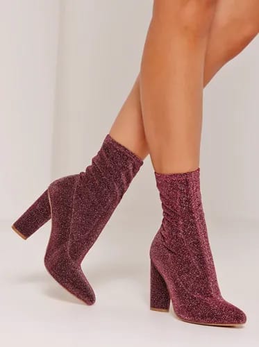 Glitter Sock Boots Pink