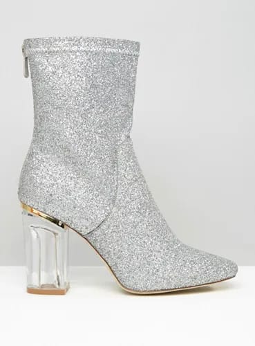 Public Desire Claudia Glitter Sock Clear Heeled Ankle Boots