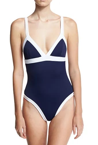 MillyItalian Solid Colorblock Scoop-Back One-Piece Swimsuit