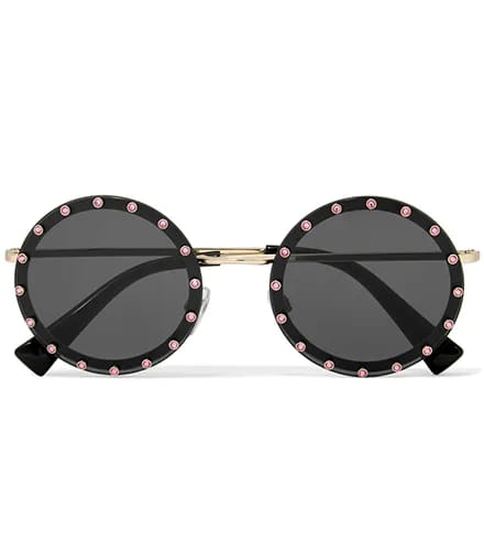VALENTINO Round-frame embellished gold-tone sunglasses