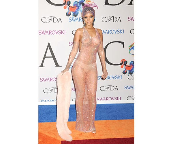 rihanna swarovski crystal see thru dress