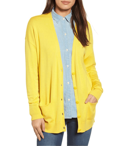 yellow cardigan