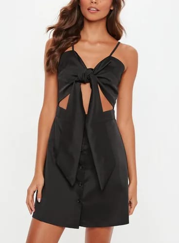 angela mini dress meshki Effie Organza One Sleeve Mini Dress - Black