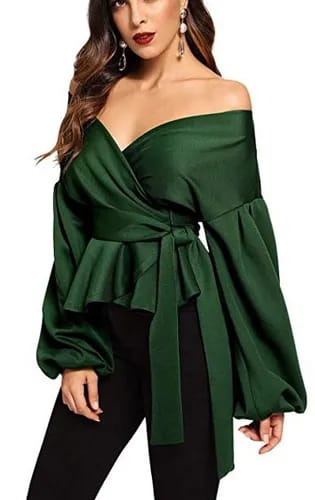 Off Shoulder Tie Waist Wrap Tops