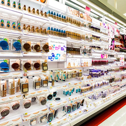 Beauty supply aisle in a store.