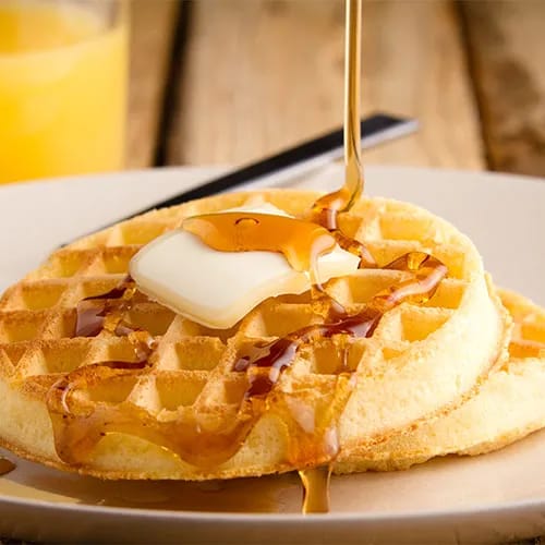 waffles with syrup and butter