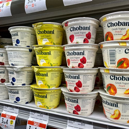 Greek yogurt on store shelf
