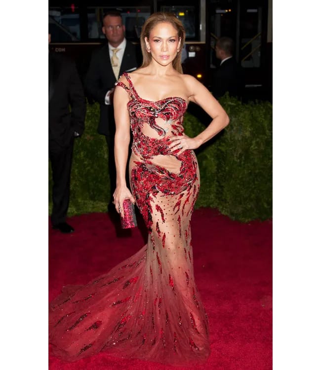 "Jennifer Lopez at the Met Gala 2015 in her iconic Versace gown"