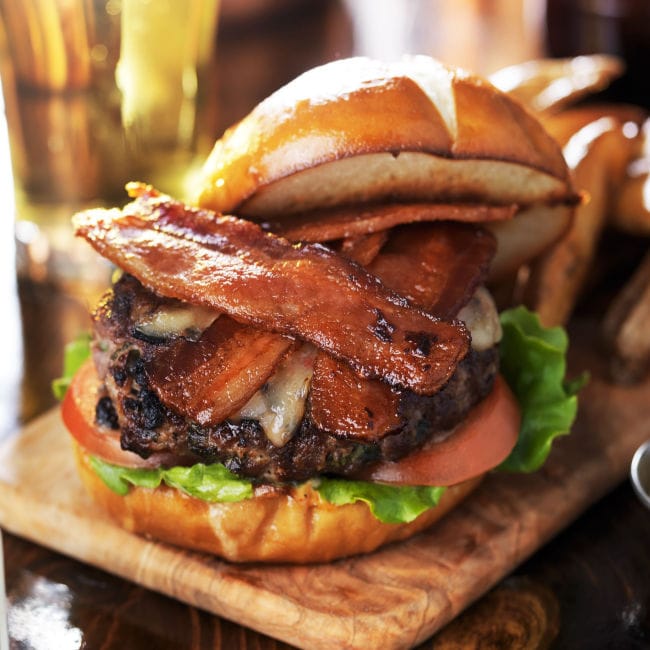 burger topped with bacon