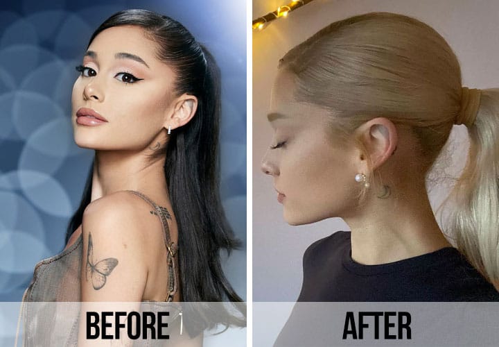 Ariana Grande blonde hair before and after