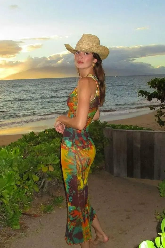 Kendall Jenner vintage Jean Paul Gaultier dress cowboy hat