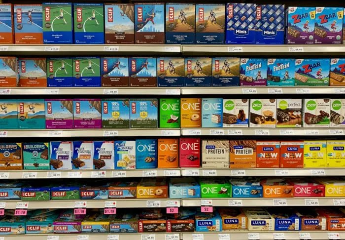 Protein bars grocery store.