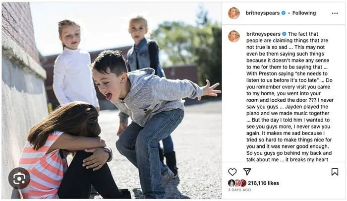 Britney Spears Instagram post