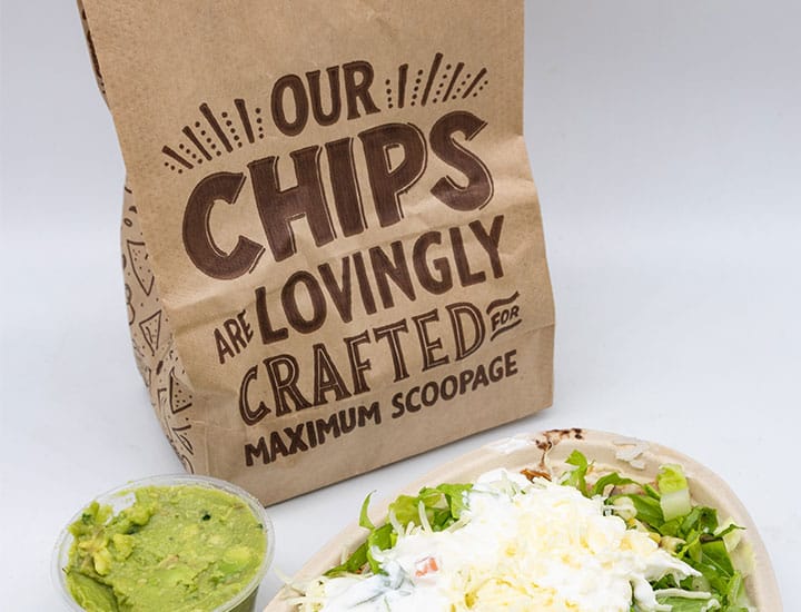 Chipotle Mexican Grill chips and guacamole with bag
