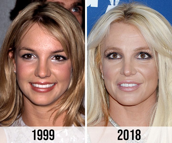 Britney Spears nose 1999 to 2018 front