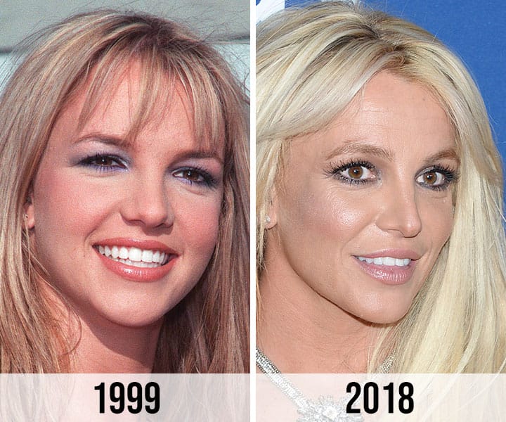 Britney Spears nose 1999 to 2018 side