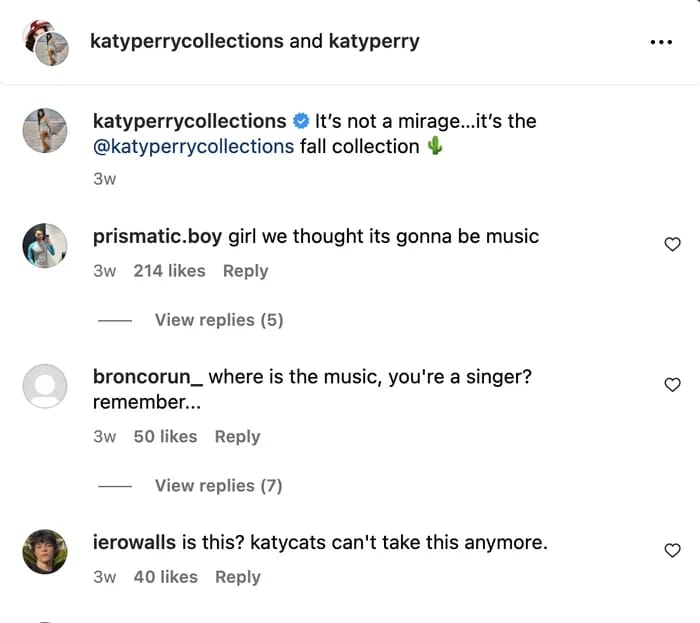 Katy Perry Instagram comments