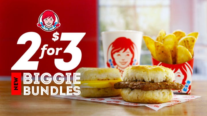 Wendy's 2 for $3 breakfast Biggie Bundles