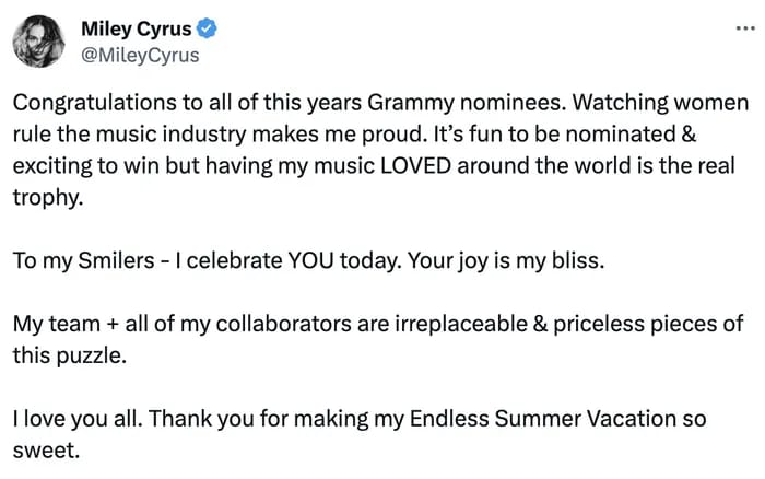 miley cyrus X/Twitter