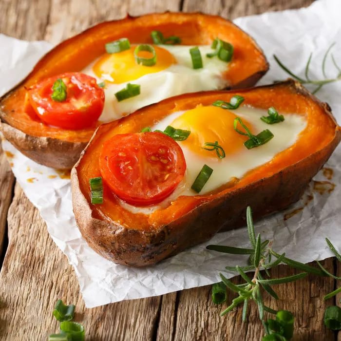 sweet potatoes stuffed with eggs