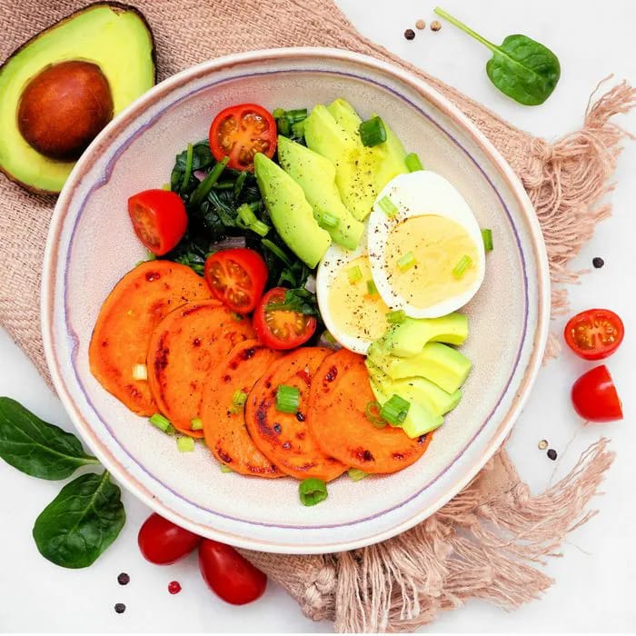 breakfast plate with sliced sweet potato