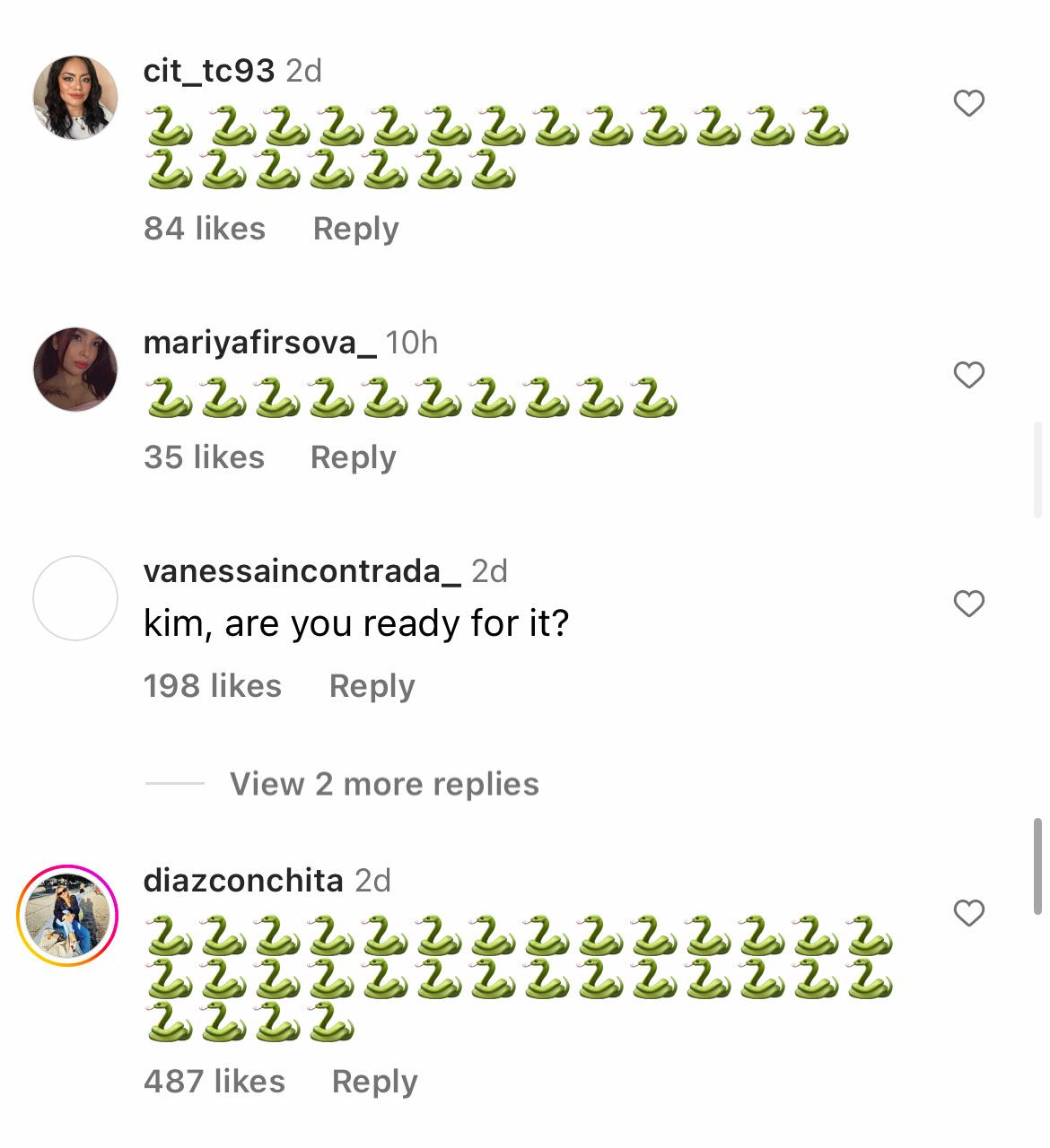 Kim Kardashian snake emojis Instagram comments