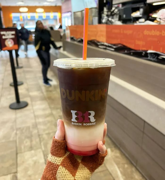 dunkin pink velvet iced macchiato
