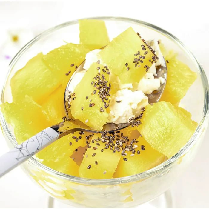 cottage cheese with pineapple and chia seeds