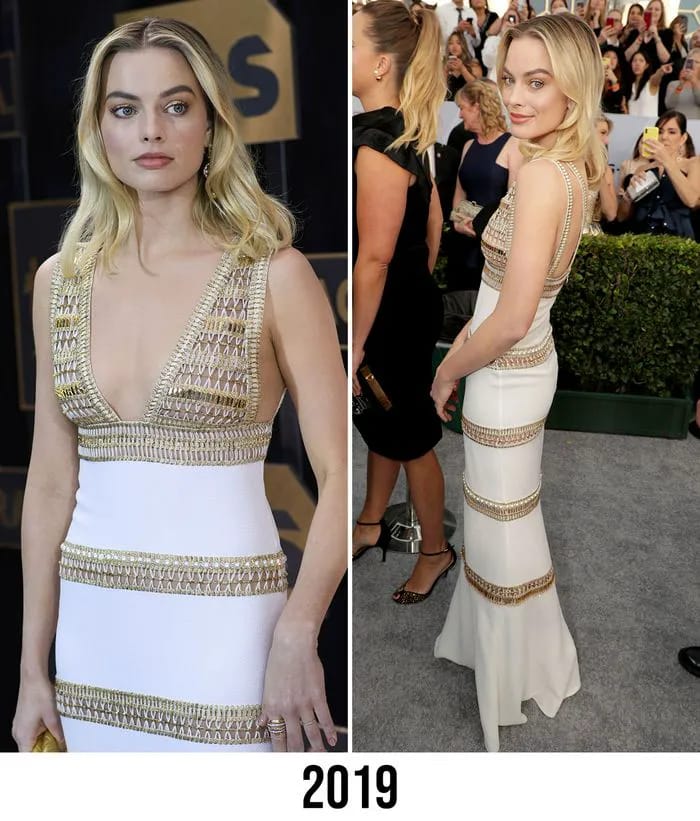Margot Robbie SAG Awards 2019 gold and white Chanel dress