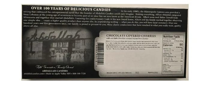 abdallah candies chocolate covered cherries label