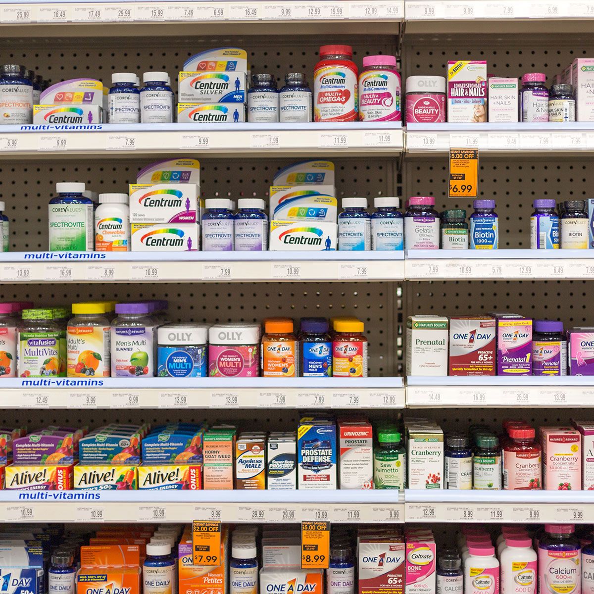 multivitamins on shelves