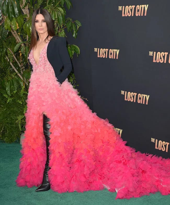 sandra bullock the lost city pink dress